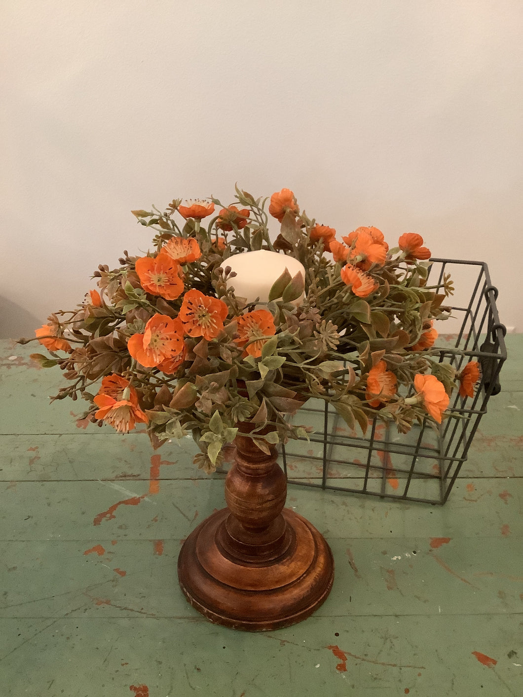 Floral candle ring - orange